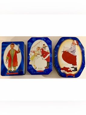 VTG Snickers Norman Rockwell Christmas Tin Set Limited Edition Collectible Lot
